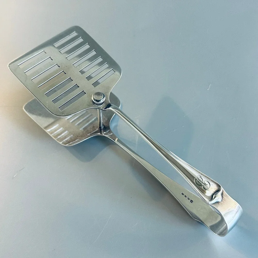 Vintage Silverplate Asparagus Tongs Sandwich Server Pierced Monogrammed HA EA FA